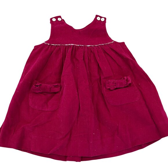 Jacadi Paris 6M Baby Corduroy Dress With Bow Pockets & Button Shoulder - Picture 1 of 4